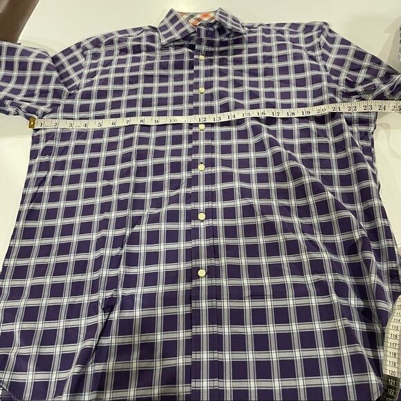 Thomas Dean Purple & White Striped Plaid Long Sleeve Button Down Shirt Size L - Picture 6 of 7